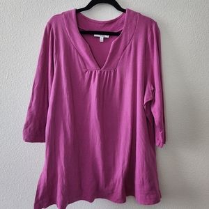 3X Pink V-Neck 3/4 Sleeve T-Shirt
